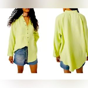Free People 💯 Cotton Boho Lime Gauze Tunic